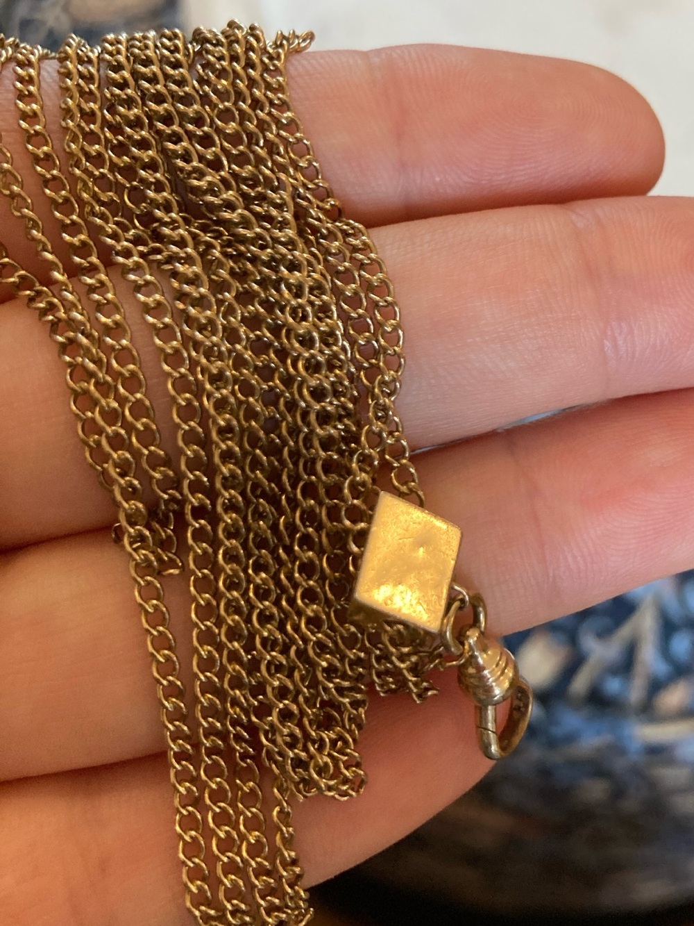Antique Victorian 1/10 Gold Seed Pearl & Garnet Paste Watch Chain Necklace - Picture 11 of 14